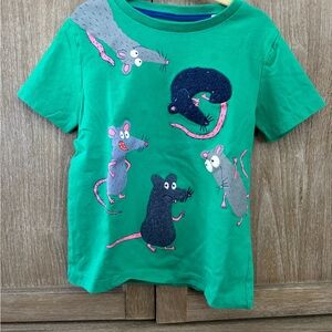 Mini Boden Green Tee with Playful Rat Prints